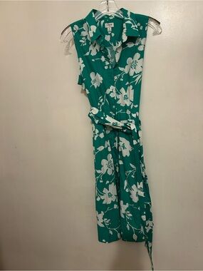 J. Crew  Green Floral Sleeveless Shirt Dress SZ 6